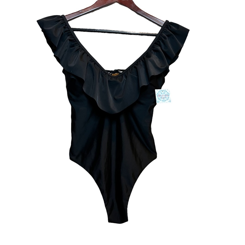 *NWT* Alter'd State Black One-Piece Ruffled Neckline Swimsuit, Size S